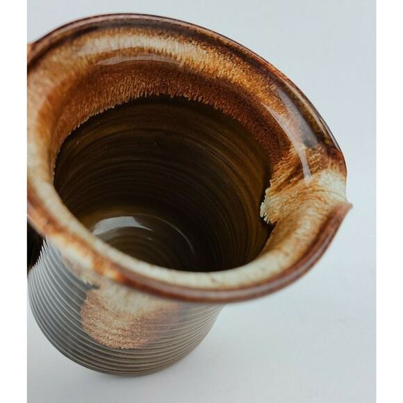 JK Dryden Original Pottery Pitcher Brown 5 Inches Drip Glaze Signed 1983 Brown - Picture 7 of 12